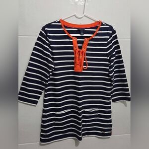 Tommy Hilfiger Criss Cross 3/4 Sleeve Navy Blue/White Size M